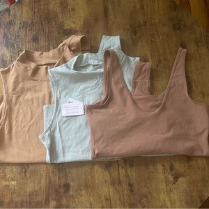 3 pc Women's Cotton Mock Neck Sleeveless Bodysuit